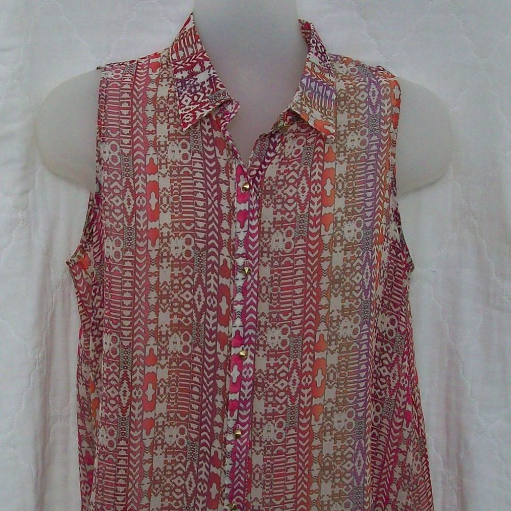Sans Souci Pink Sheer Sleeveless Top L